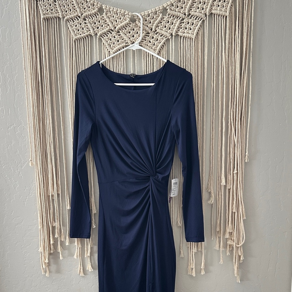 Windsor Navy Long Sleeve Dress with Twist Detail